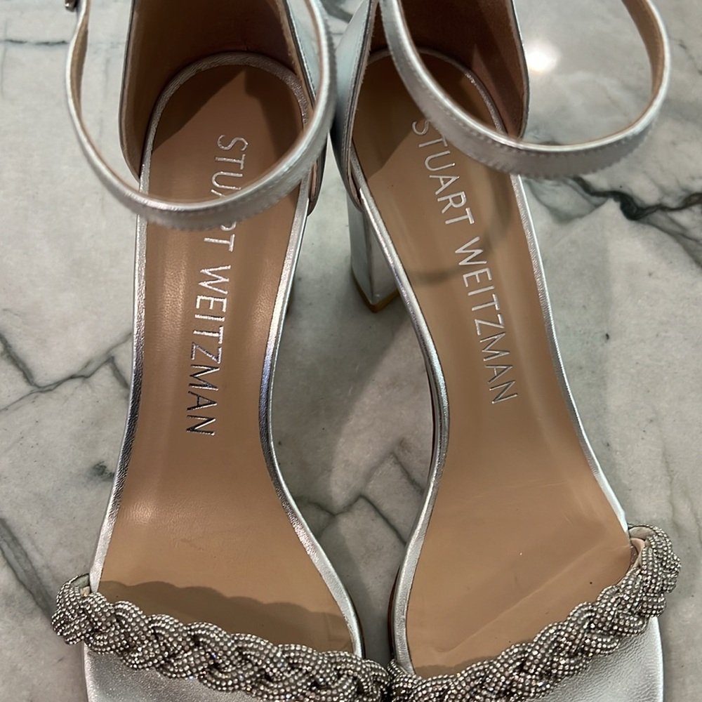 Stuart Weitzman Silver With Sparkly Braid The Nud… - image 2